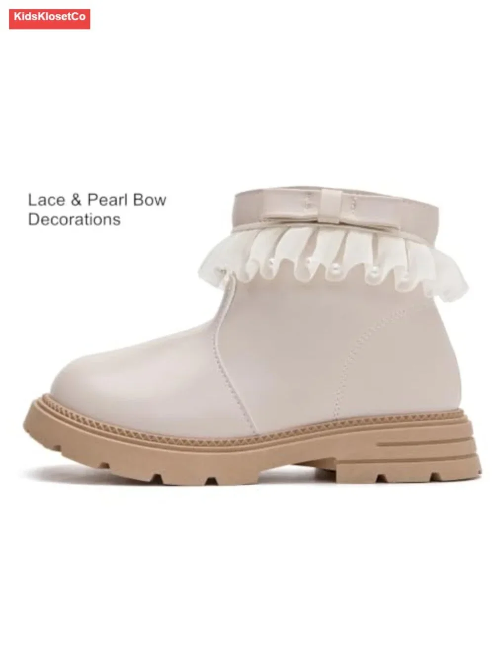 Girls Faux Leather Bow Ankle Boots Side Zipper Low Heel Winter Booties Kids